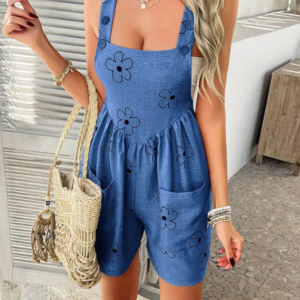 Devine Flower Wide Strap Overalls with Pockets - MimiStylez