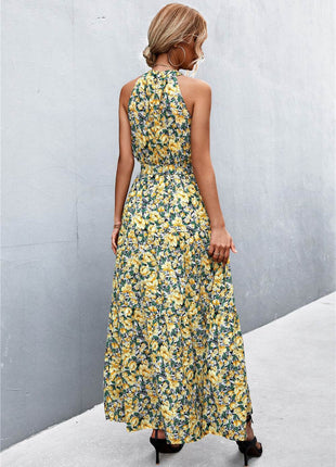 Printed Sleeveless Tie Waist Maxi Dress - MimiStylez