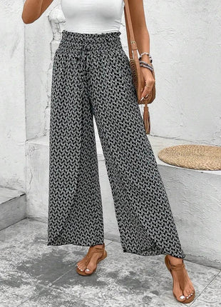 Tied Printed Wide Leg Pants - MimiStylez