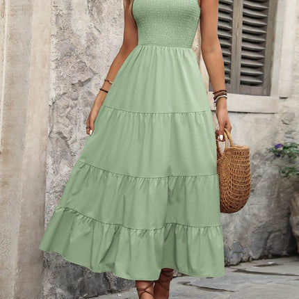 Smocked Scoop Neck Sleeveless Tank Dress - MimiStylez