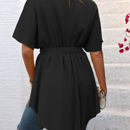 Tied Round Neck Half Sleeve Blouse - MimiStylez