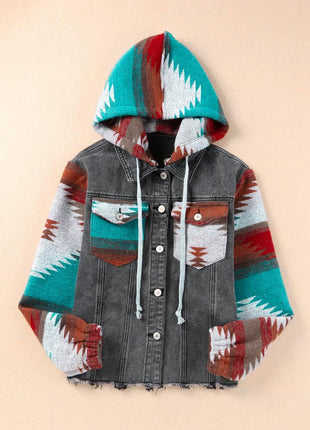 Drawstring Hooded Pocketed Denim Jacket - MimiStylez