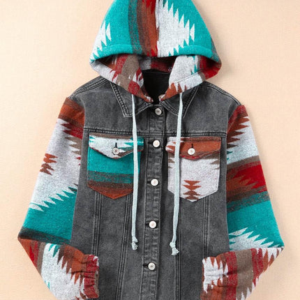 Drawstring Hooded Pocketed Denim Jacket - MimiStylez