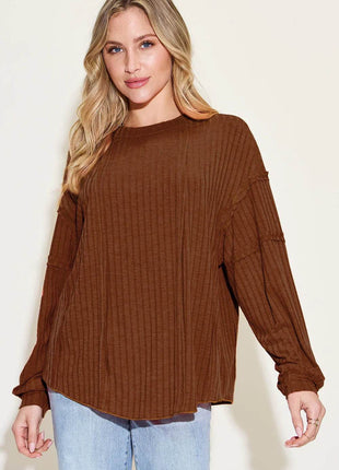 Basic Bae Full Size Ribbed Round Neck Long Sleeve T-Shirt - MimiStylez