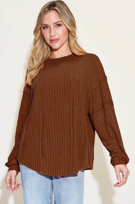 Basic Bae Full Size Ribbed Round Neck Long Sleeve T-Shirt - MimiStylez