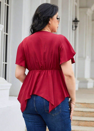 Plus Size Frill Surplice Flutter Sleeve Blouse - MimiStylez