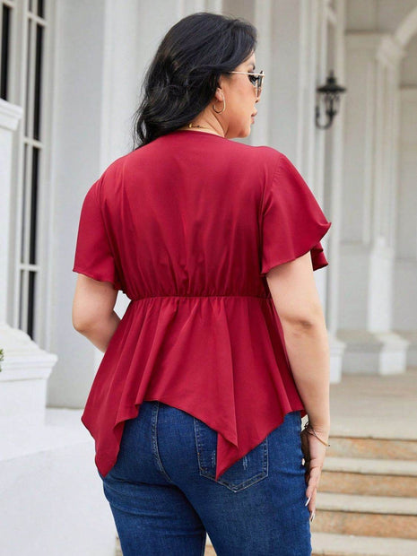 Plus Size Frill Surplice Flutter Sleeve Blouse - MimiStylez