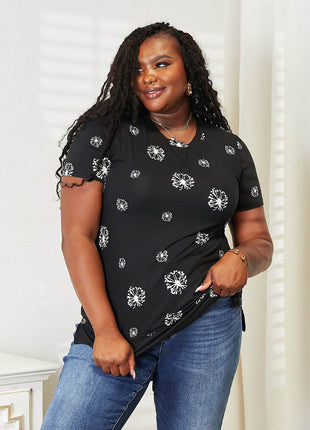 Double Take Dandelion Print Round Neck T-Shirt - MimiStylez