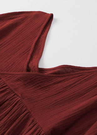 Dropped Shoulder V-Neck Blouse - MimiStylez