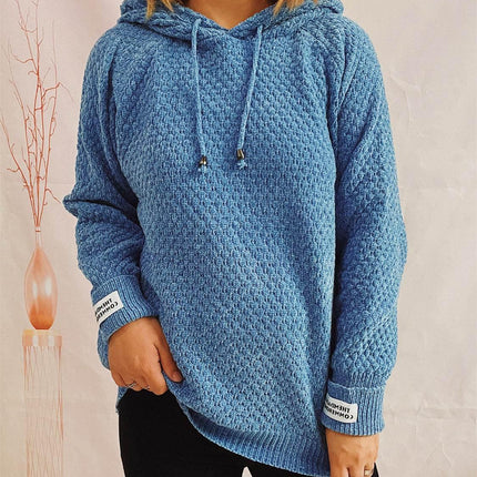 Drawstring Long Sleeve Hooded Sweater - MimiStylez