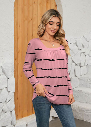 Printed Square Neck Long Sleeve Blouse - MimiStylez