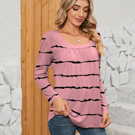 Printed Square Neck Long Sleeve Blouse - MimiStylez