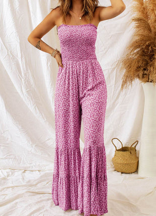 Smocked Printed Wide Strap Jumpsuit - MimiStylez