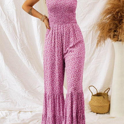 Smocked Printed Wide Strap Jumpsuit - MimiStylez