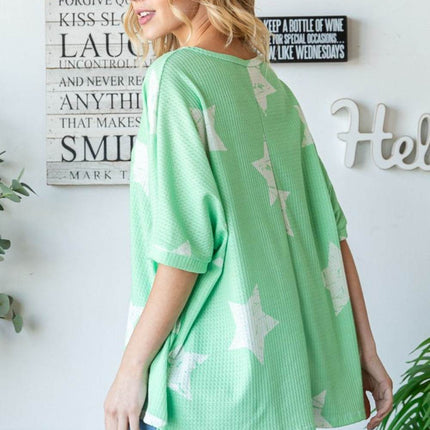 HOPELY Star Pattern Oversized Waffle T-Shirt - MimiStylez