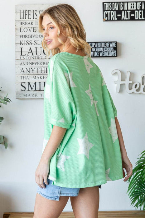 HOPELY Star Pattern Oversized Waffle T-Shirt - MimiStylez