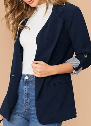 Lapel Collar Roll-Tab Sleeve Blazer - MimiStylez