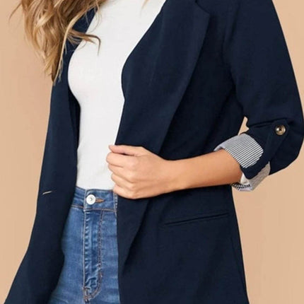 Lapel Collar Roll-Tab Sleeve Blazer - MimiStylez