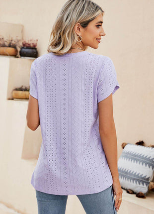Eyelet Petal Sleeve V-Neck Knit Top - MimiStylez