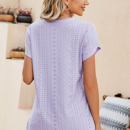Eyelet Petal Sleeve V-Neck Knit Top - MimiStylez