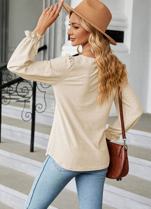 Round Neck Flounce Sleeve Blouse - MimiStylez