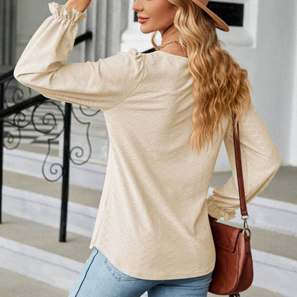 Round Neck Flounce Sleeve Blouse - MimiStylez