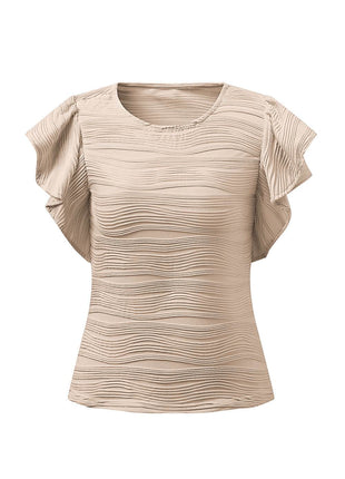Textured Round Neck Cap Sleeve Top - MimiStylez