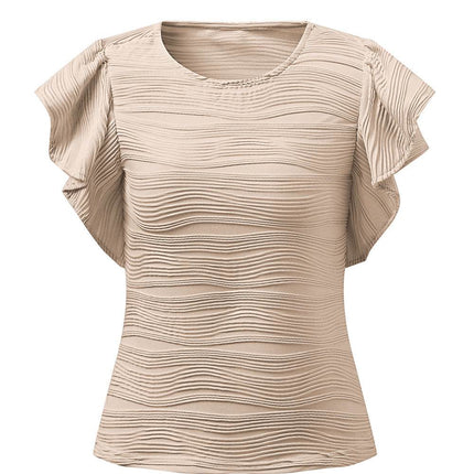 Textured Round Neck Cap Sleeve Top - MimiStylez
