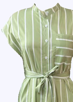 Striped Tie Waist Short Sleeve Dress - MimiStylez