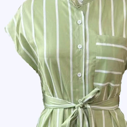 Striped Tie Waist Short Sleeve Dress - MimiStylez