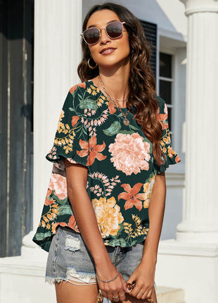 Floral Ruffled Flounce Sleeve Blouse - MimiStylez
