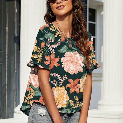 Floral Ruffled Flounce Sleeve Blouse - MimiStylez