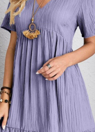 Full Size V-Neck Short Sleeve Dress - MimiStylez
