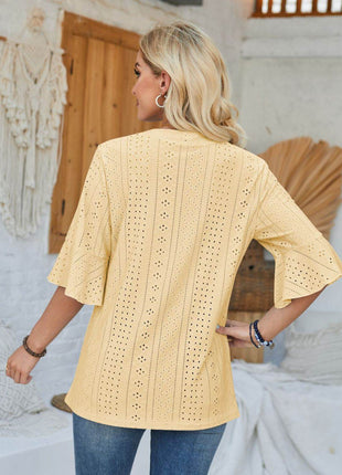Eyelet Notched Half Sleeve T-Shirt - MimiStylez