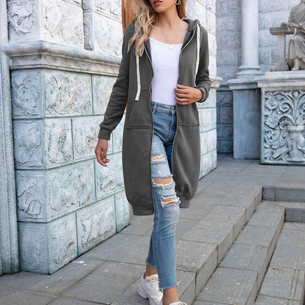 Zip-Up Longline Hoodie with Pockets - MimiStylez
