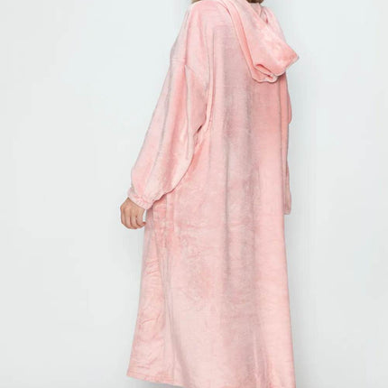 Double Take Full Size Pocketed Hooded Midi Lounge Dress - MimiStylez