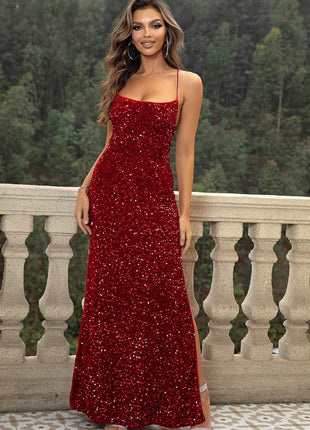 Sequin Backless Split Maxi Dress - MimiStylez