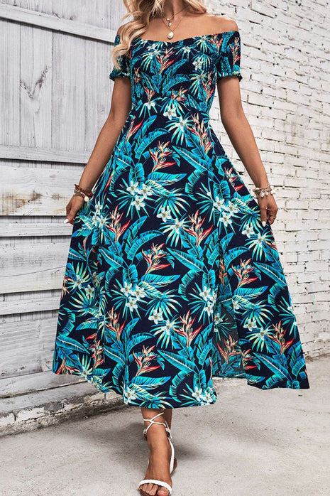 Floral Off-Shoulder Slit Dress - MimiStylez
