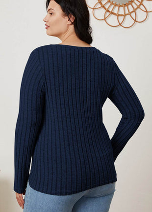 Basic Bae Full Size Ribbed V-Neck Long Sleeve T-Shirt - MimiStylez