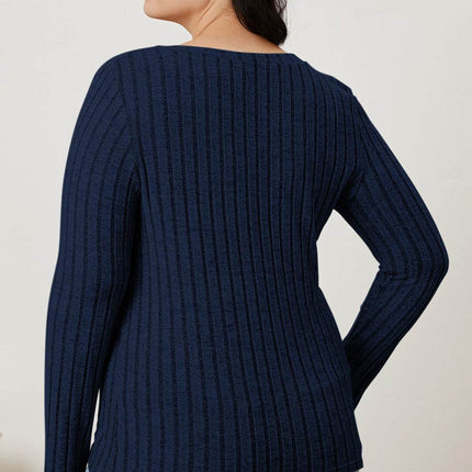 Basic Bae Full Size Ribbed V-Neck Long Sleeve T-Shirt - MimiStylez