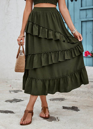 Ruffled Elastic Waist Midi Skirt - MimiStylez