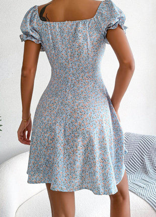 Ditsy Floral Drawstring A-Line Dress - MimiStylez