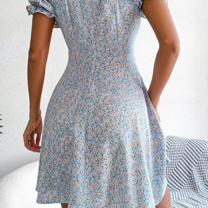 Ditsy Floral Drawstring A-Line Dress - MimiStylez