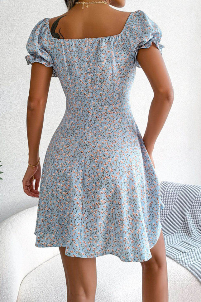 Ditsy Floral Drawstring A-Line Dress - MimiStylez