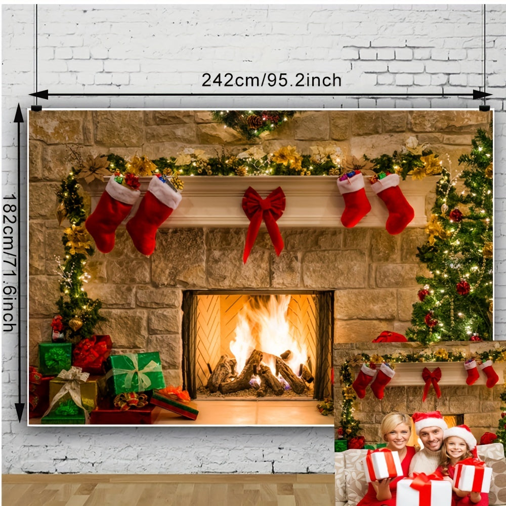 1pc Vinyl Christmas Photography Backdrop - Festive Fireplace Scene for Child Photography, Video Vlog Decorations, Photo Studio Props, Holiday Theme, Durable, Easy to Use, and Portable - Perfect for Capturing Memorable Moments