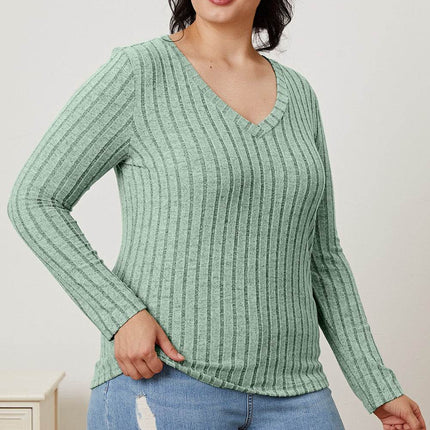 Basic Bae Full Size Ribbed V-Neck Long Sleeve T-Shirt - MimiStylez