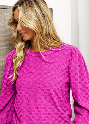 BiBi Round Neck Brushed Checker Top - MimiStylez