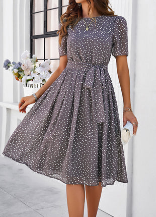 Printed Round Neck Short Sleeve Dress