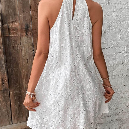 Eyelet Grecian Neck Mini Dress - MimiStylez