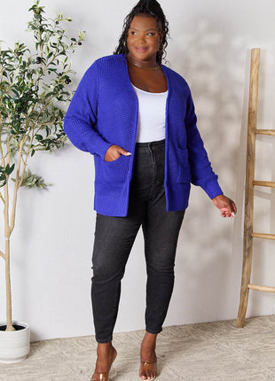 Zenana Full Size Waffle-Knit Open Front Cardigan - MimiStylez